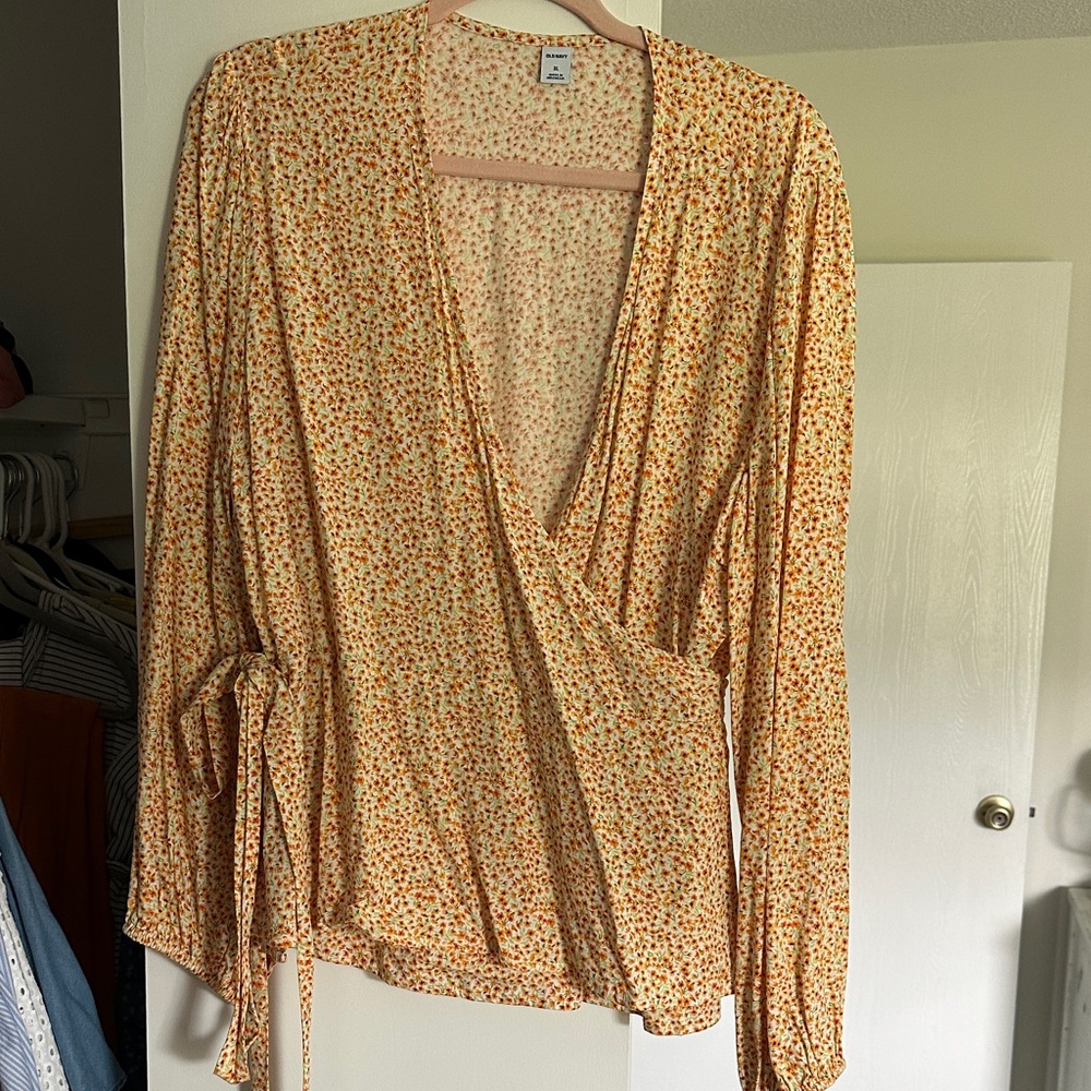 Old Navy Floral Wrap Blouse - Orange